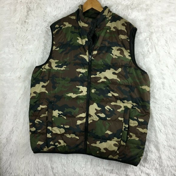 Mens Camo Full Zip Puffer Vest Jacket 
